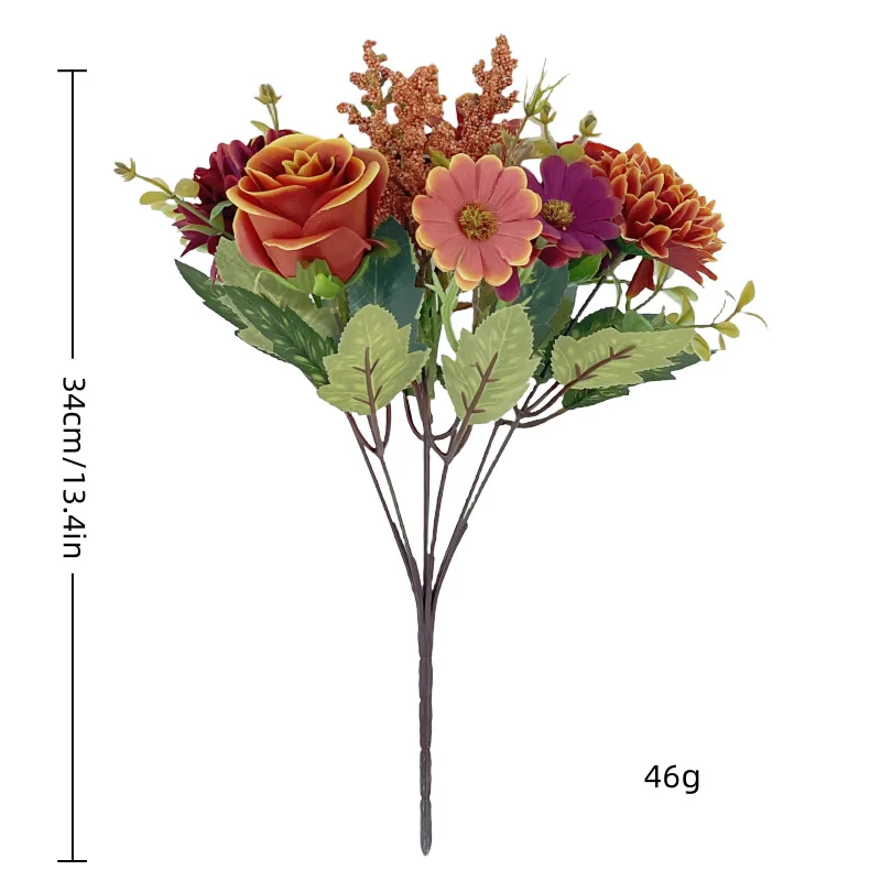Künstlicher Rosen-Chrysanthemenstrauß mit 7-Gabeln in Herbstfarbe – lebensechte Herbstblumen aus Seide für Heimdekoration, Hochzeit, Thanksgiving – Detail 1