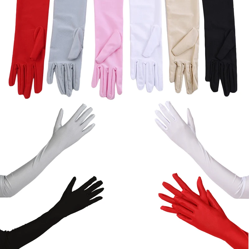 

Модные длинные атласные перчатки, атласные перчатки для оперы, вечерние костюмы для выпускного вечера, черные, белые, розовые, серые, бежевые, красные, новинка, горячая распродажа