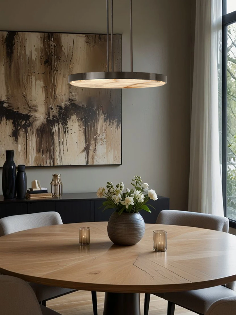 Gold Black 5CM Marble Round LED Pendant Light Alabaster
