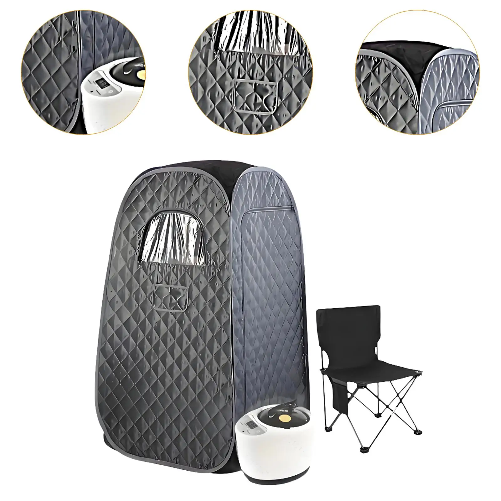 Black Oxford Portable Steam Sauna Kit with Fold Chair, Personal Home SPA Tent for Indoor Body Relax & Health Care