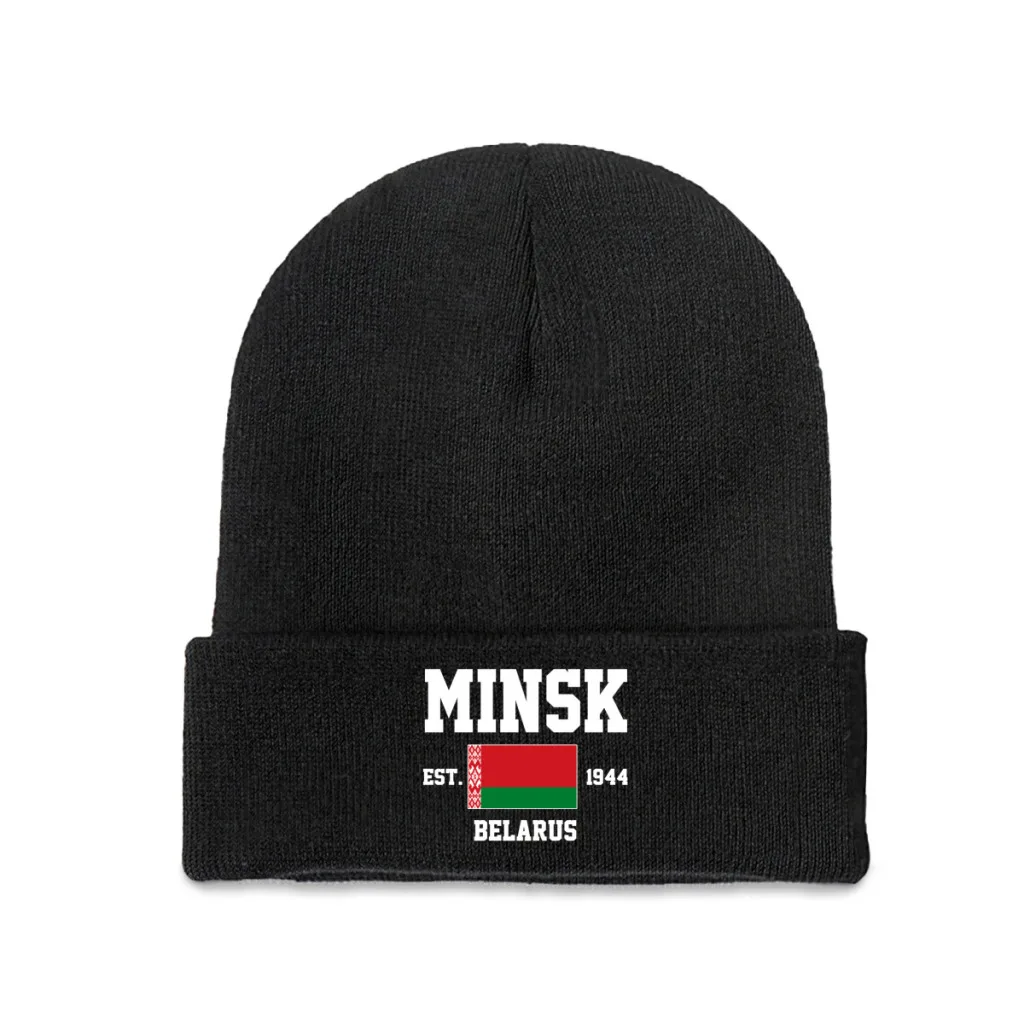 Belarus EST.1944 Minsk Capital Men Women Unisex Knitted Hat Winter Autumn Print Beanie Cap Warm Bonnet