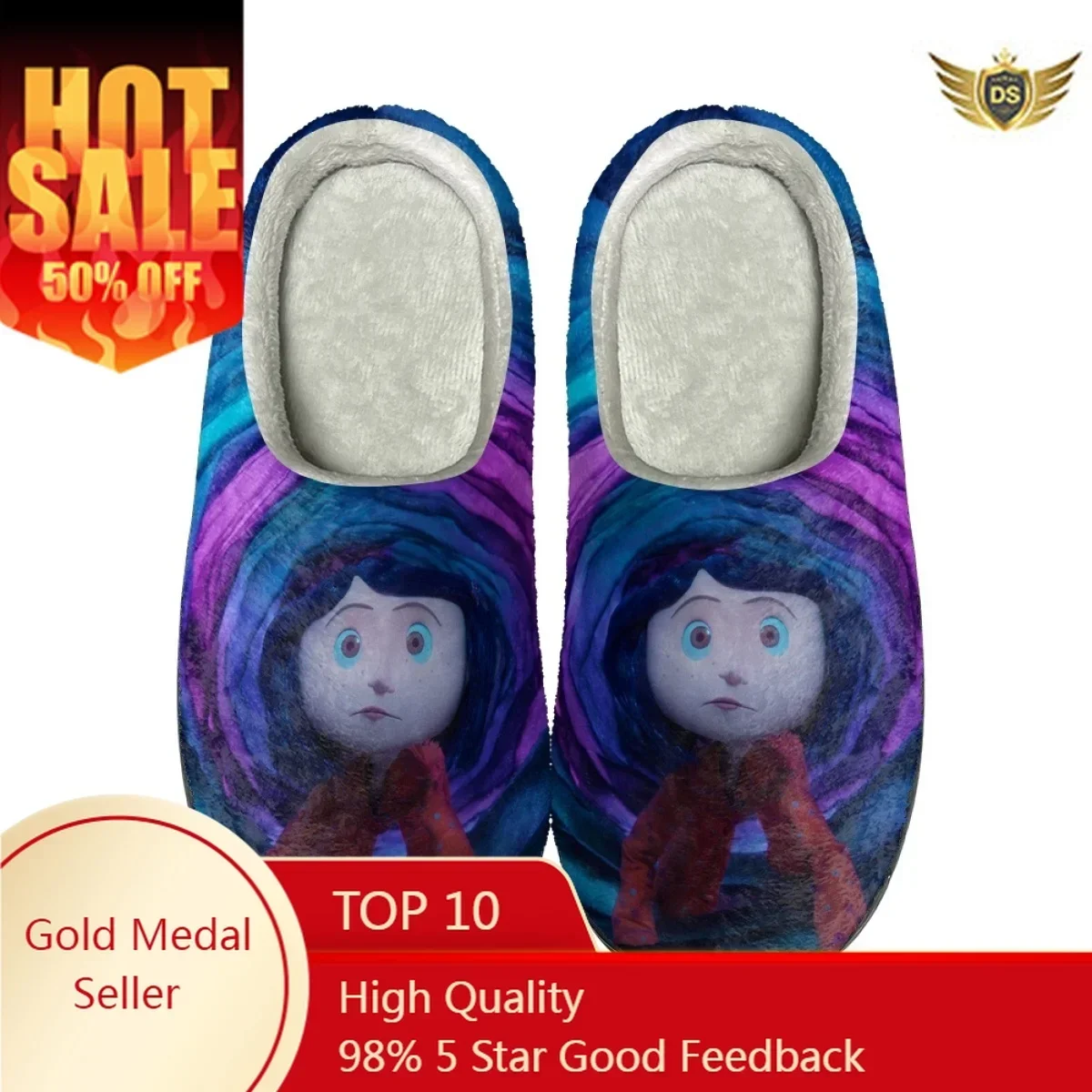 

Casual Women House Slippers Dropshipping Cartoon Coraline Couple Cotton Slipper Winter Warm Indoor Comfy Floor Footwear Zapatos