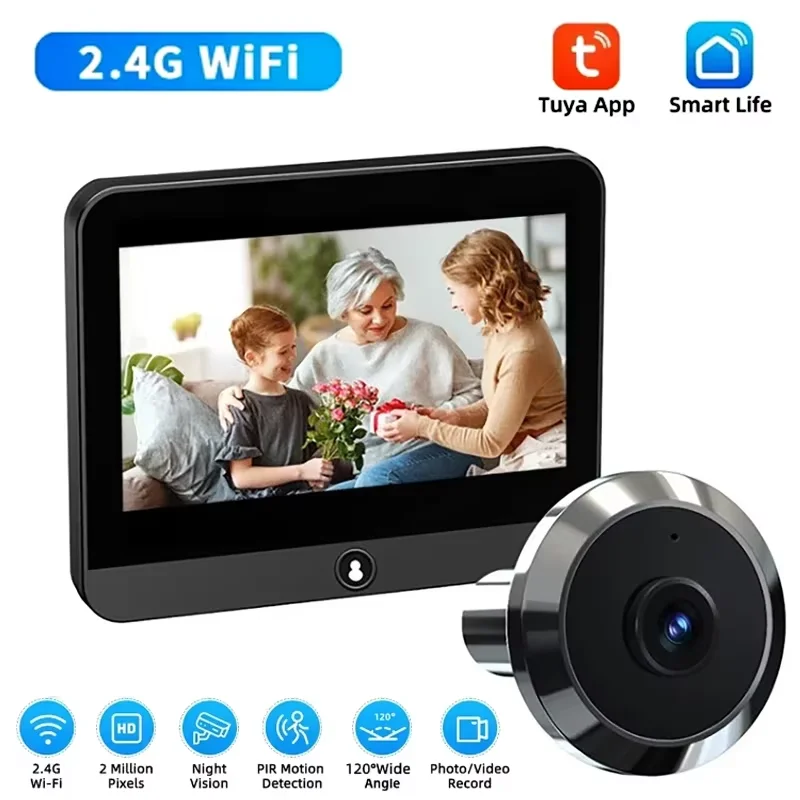 4.3 inch 1080P Tuya Wireless Radar Doorbell Digital Door Peepholes Camera Eye Video Doorbell PIR Night Vision Motion Detection