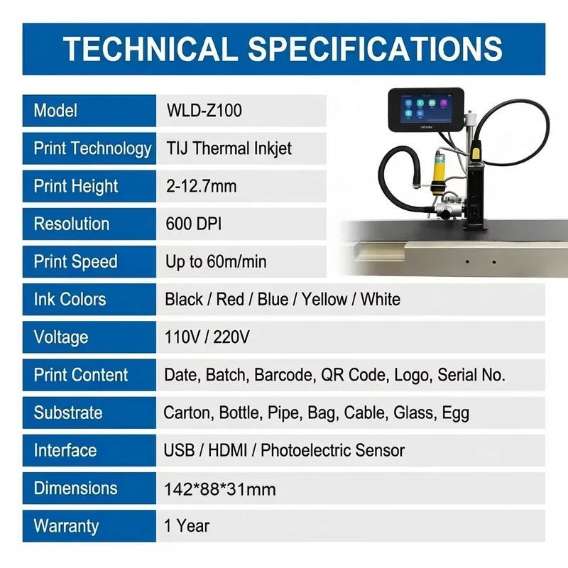 Willita Automatic High-Speed TIJ Inkjet Printer for Bags Foil Black Premium Ink Cartridge for Plastic Metal Paper Date Number view 6