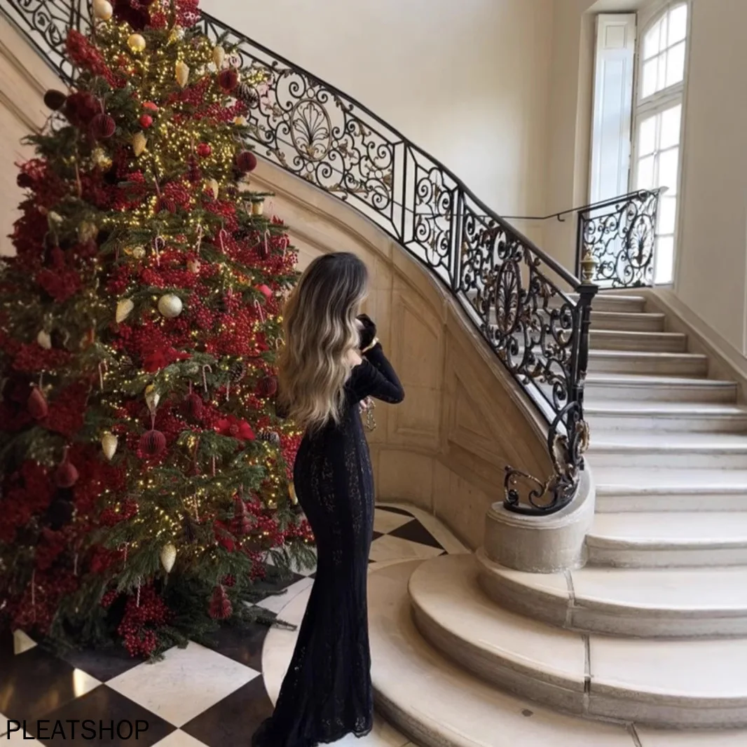 Vestido de encaje etéreo y delicado con un solo hombro, cintura sin tirantes de estilo francés y cola larga para mujer
