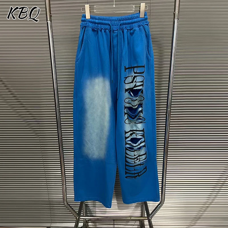 

KBQ Designer Hollow Out Solid Printing Pants For Women High Waist Spliced Lace Up Autumn Temperament Trousers Female Fashion