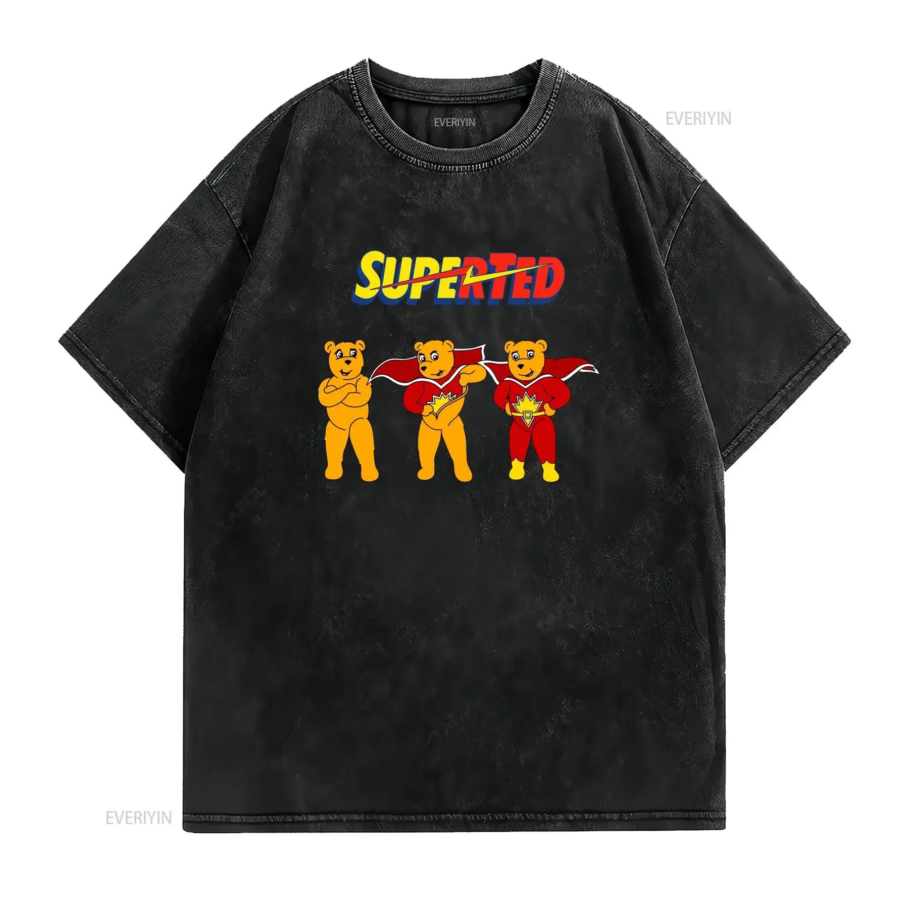 Superted T shirt Vintage 80s Nostalgic Comfortable Cotton Retro Cartoon vintage Washed designer clothes homme Casual Unisex