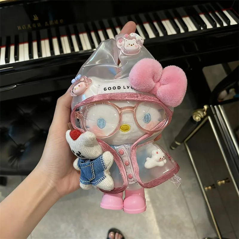 

Cute Hello Kitty Plush Keychain Raincoat Series KT Cat Pink Bow with Glasses Cartoon Stuffed Toys Fashion Bag Doll Pendant Gifts