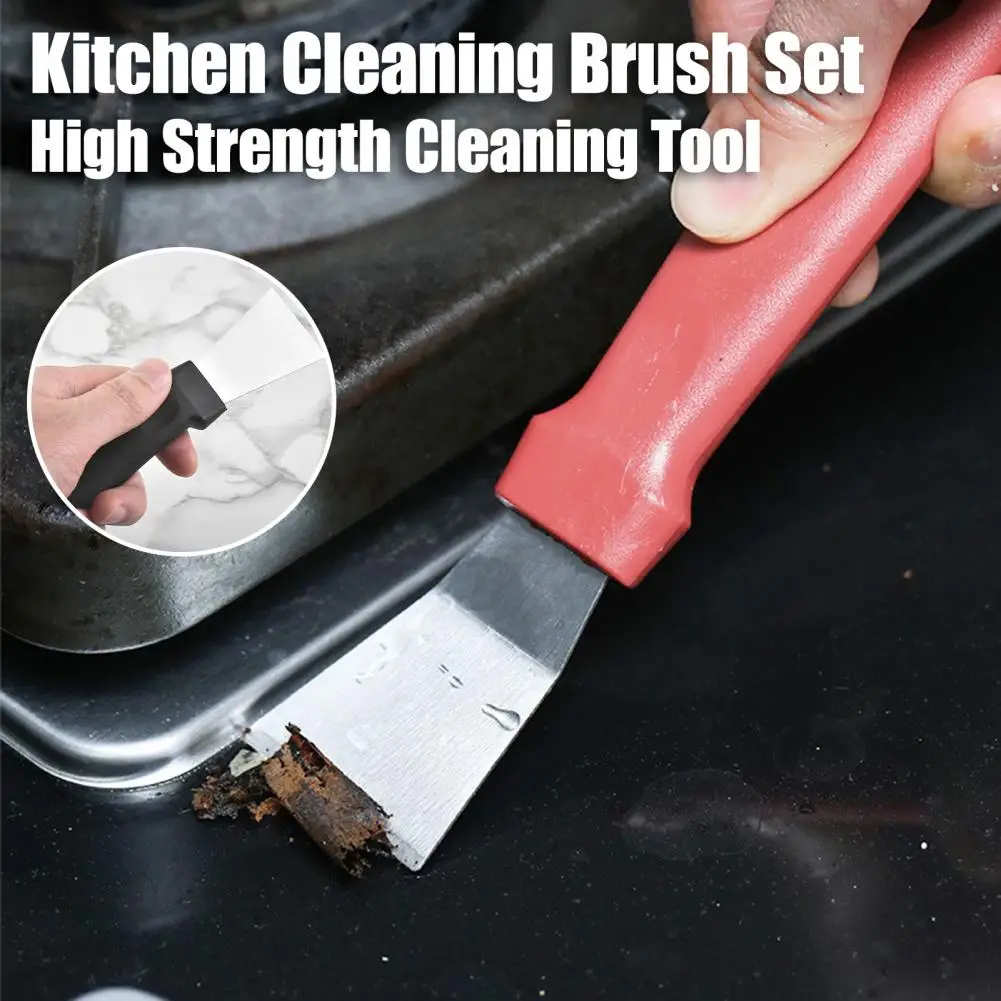 Wire Brush Oven Scraper Set Stainless Steel Grease Remover Gap Cooker Hood Hearth Wire Brush Scraper Kitchen Cleaning Tool