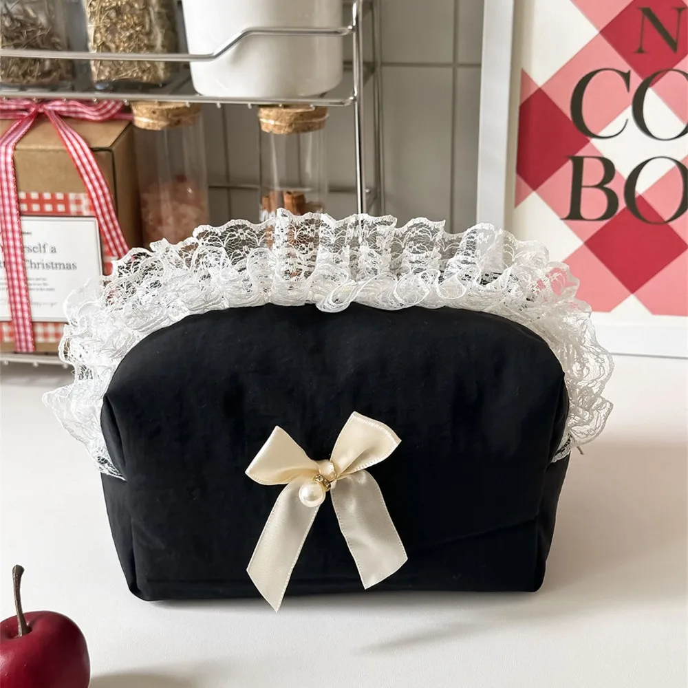Fashion Lace Trim Cosmetic Case Large Capacity Multi-functional Lace Makeup Bag Butterfly Knot Make Up Bag