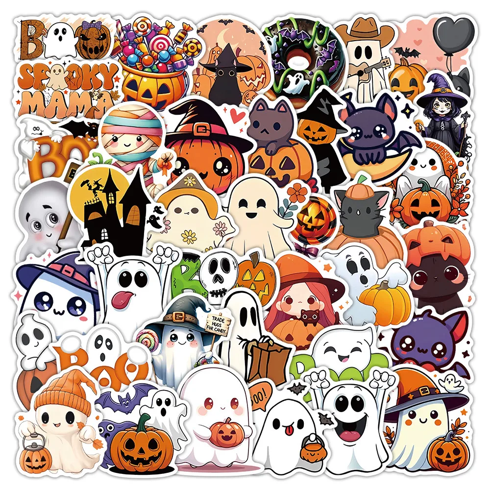 ملصقات كلاسيكية للهالوين مكونة من 50 قطعة - شارات زخرفية لحافظات الهاتف وأجهزة الكمبيوتر المحمولة ومجلات Jack-O'-Lanterns (متجر Anime Worlds)