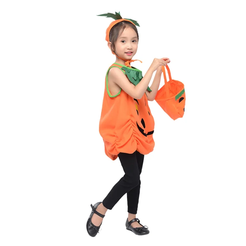 2023 Fancy Dress Halloween Costume for Kids Girls Pumpkin Costume Children Dress Clothing Set with Headband Pumpkin