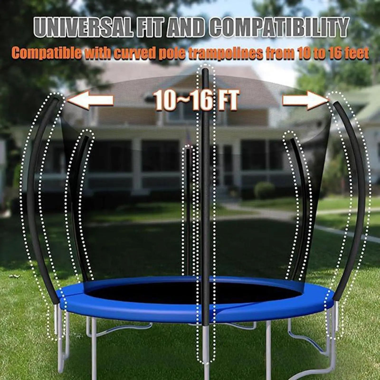 Reinforced Trampoline Frame Net Replacement Poles Protective Security Tubing Cover for 10 to 16ft Round Trampolines