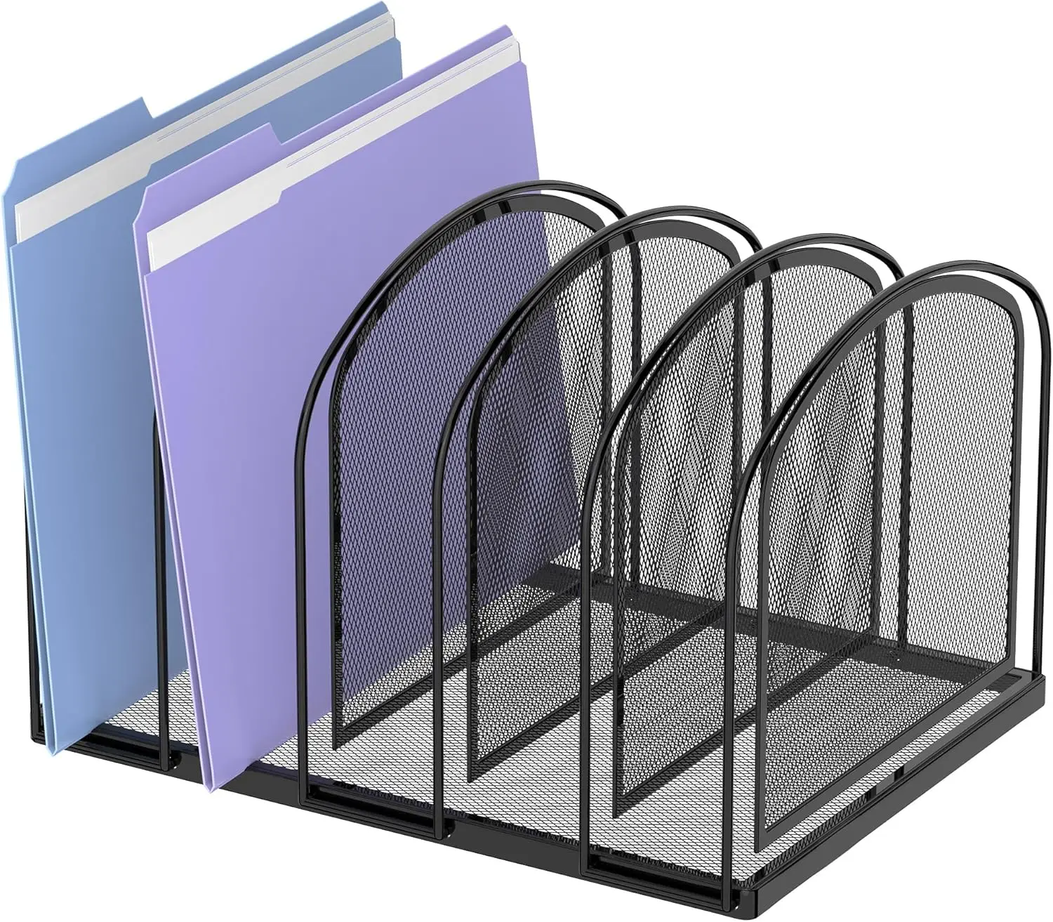 

5-Section Mesh Desk Organizer, Vertical File Holder for Office Supplies, Black File Sorter for Magazines and Books