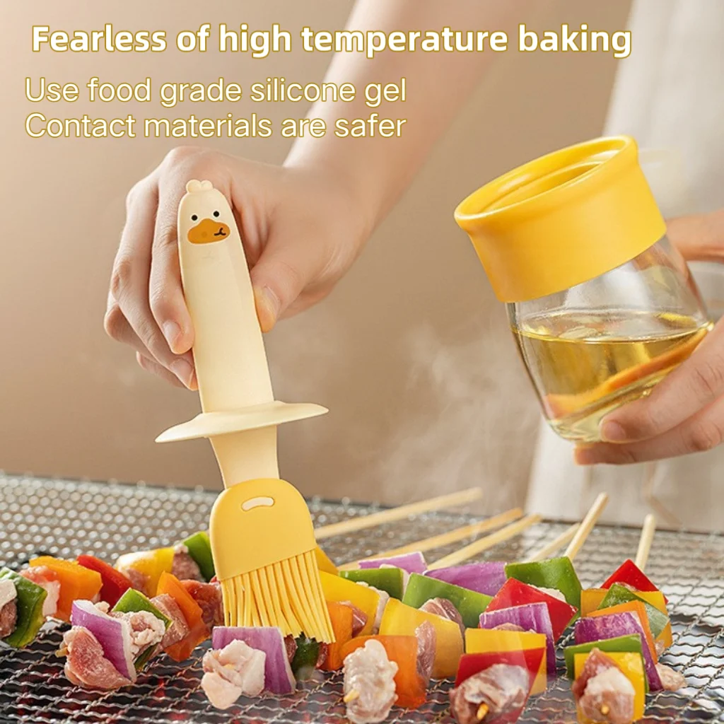 Glass Oil Bottle, Food Grade Silicone Brush Integrated Oil Pot, Vinegar Jar, Barbecue, Baking, Barbecue, Picnic, Cooking Tools