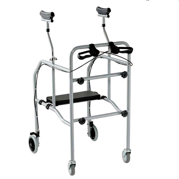 Stainless Steel 4-Wheel Walker, CE Certified Medical Walking Aid, Health Care Equipment, Assist Device, Carton Packaging