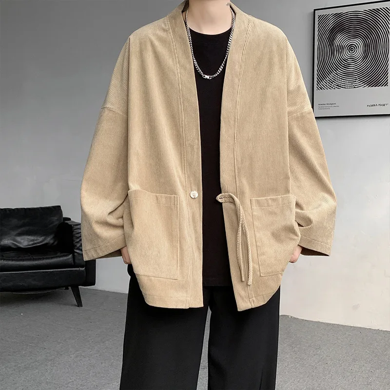 Corduroy Jacket Men Loose Cardigan Coat Solid Color Plus Size 5XL Outerwear Vintage Top Spring Autumn