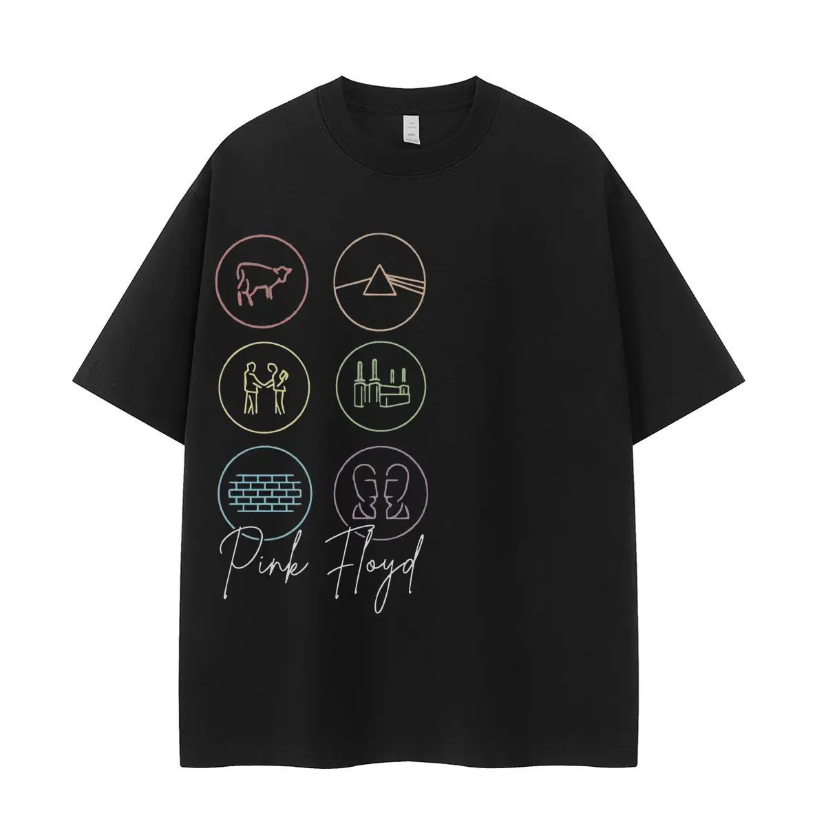 

Men and Women Pure Cotton Short-sleeved T-shirt Pink Floyd Band Retro American Street Niche Design Sense Oversize Rock