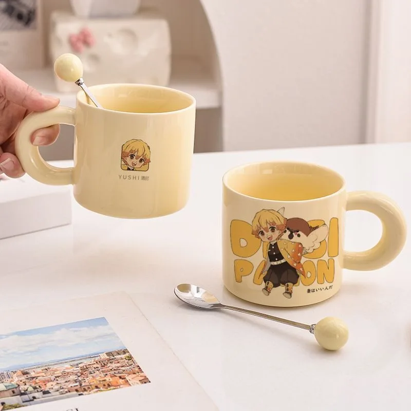 귀멸의 칼날 만화 애니메이션 아가츠마 젠이츠 물컵, 남녀 모두를 위한 패셔너블하고 개성 있는 머그컵, 가정용 세라믹 컵