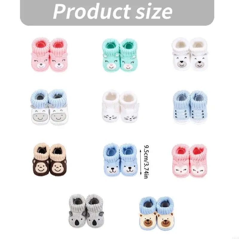 Knitted Baby Booties with Ribbed Openings and Decorated Fronts for Daily Outfits, Home Wear and Stroller Walks, 1 Pair A2UB