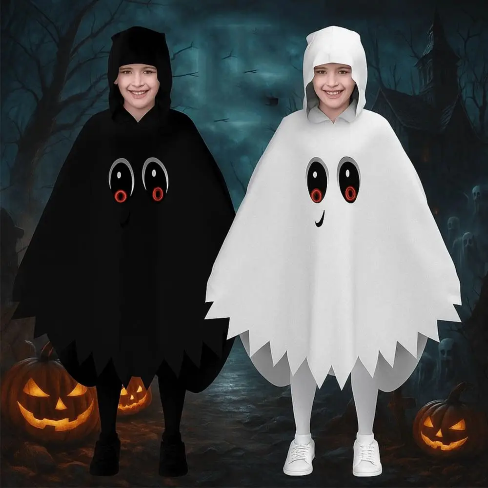 

Glowing Halloween Cosplay Cloak White Black Clothing Prop Party Dress Up Fun Interaction Loose Ghost Face Cloak Shawl