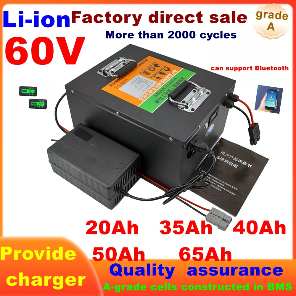 LRKK 60V 20Ah 35Ah 40Ah 50Ah 65Ah Lithium ion Rechargeable Battery for 3000W Electric Vehicle Two Wheeler Motorcycle Travel Cart