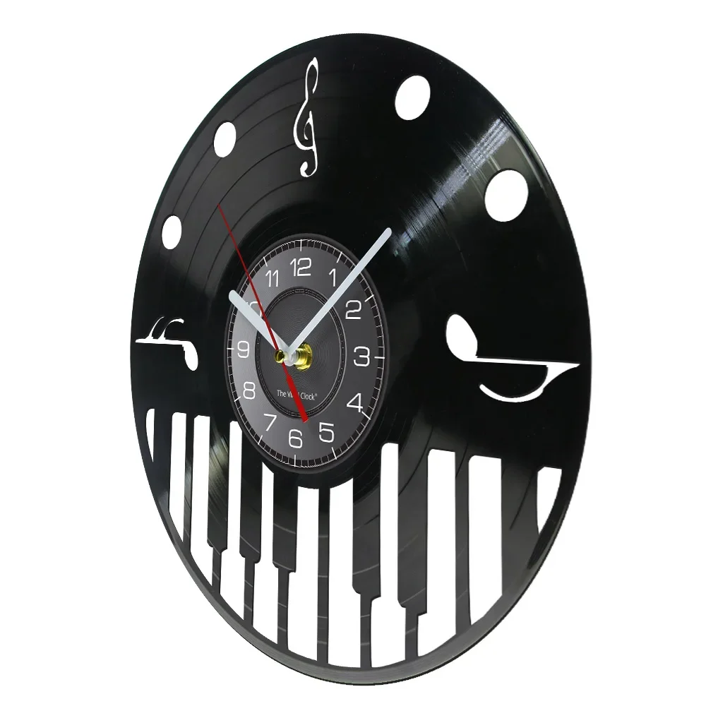 Piano Keys and Treble Clef Vinyl Record Wall Clock Pianist Musical Artist Studio Room Wall Decor Vintage Clock Piano Wall Art