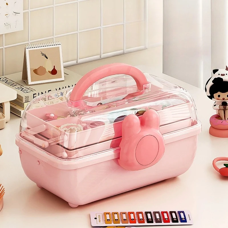 

Girls Hair Accessories Organizer 3 Layer Jewelry Storage Box Cute Pink Clear Stackable Desktop Collection Case Dustproof Design