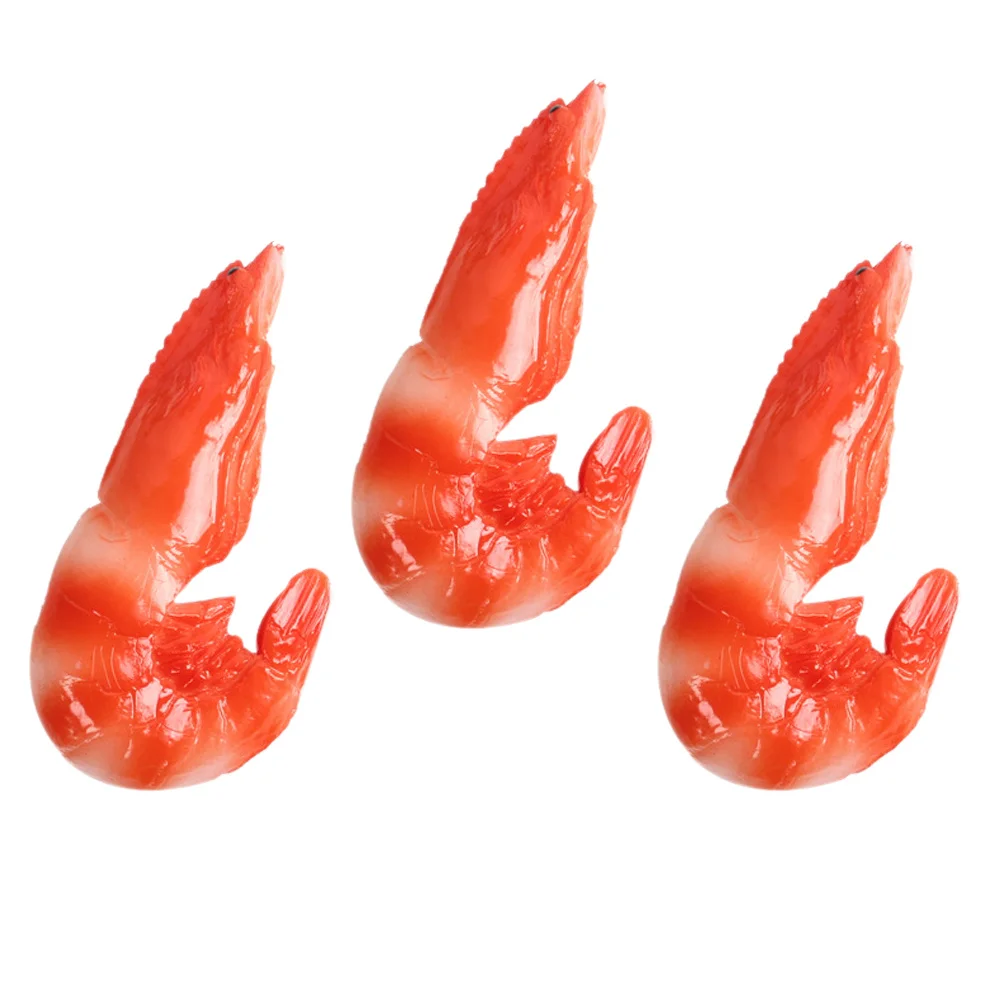 

3 Pcs Plastic Shrimp Lifelike Realistic Cooked Model Other Simulated Food Pvc Seafood