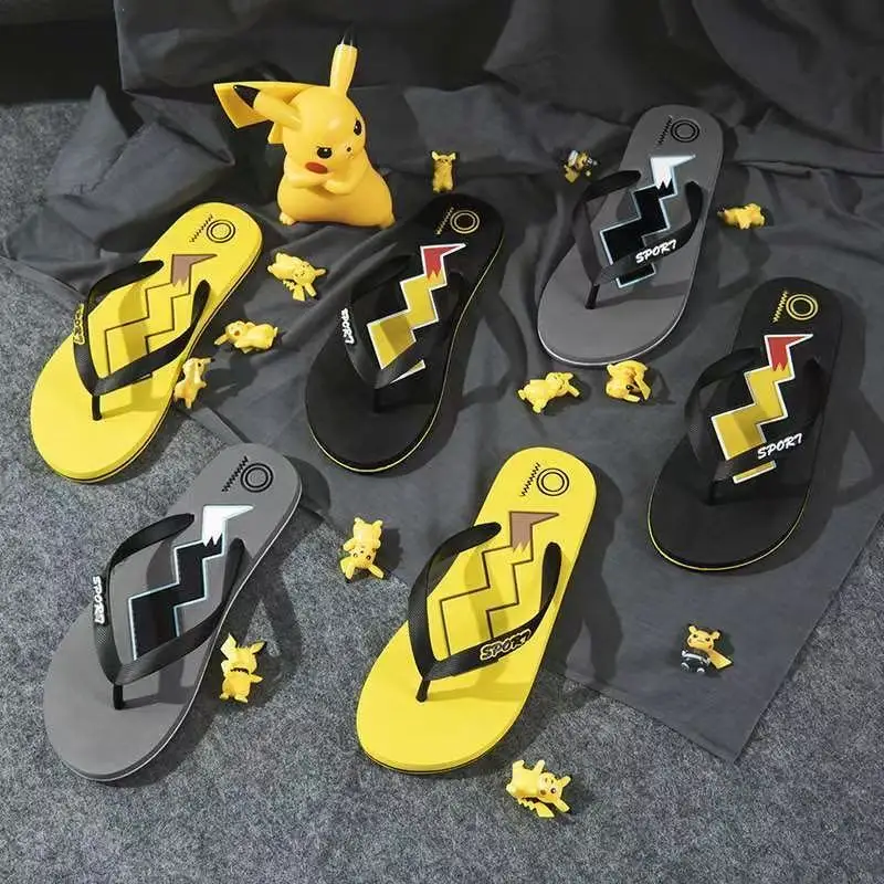 

Pikachu plus size grils slipper drop shipping 2025 new summer popular soft bottom indoor yellow black gray man slipper for women