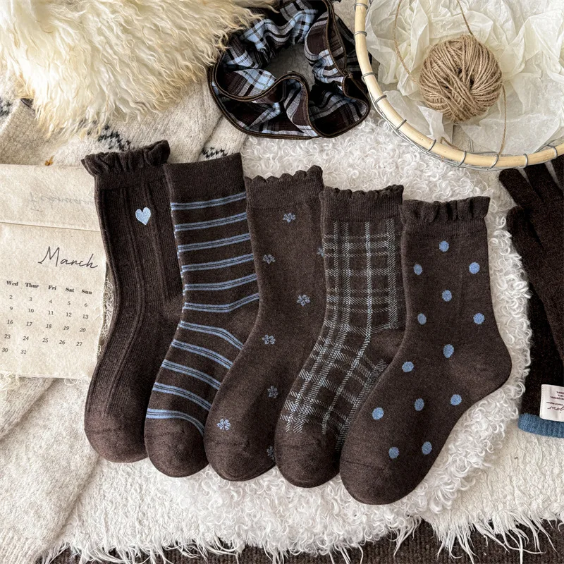 

10 pairs of new women's autumn winter wool socks for warmth thickening simplicity casual mid tube women's socks