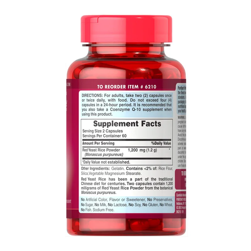 Free shipping 2 bottles Red yeast rice 600 mg 120 capsules