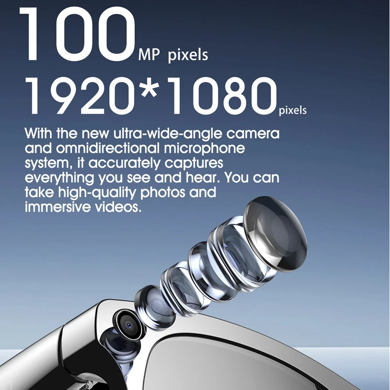 แว่นตาอัจฉริยะ AI 1080 GPT กล้องความละเอียด 100 ล้านพิกเซล มัลติฟังก์ชั่น HD รองรับการสนทนาผ่านบลูทูธ โทรออก รับสาย เสียงเพลง ผู้ช่วยเสียง AI แปลภาษา แว่นตาอัจฉริยะ