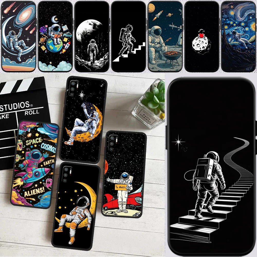 EY3 Astronaut Space Moon Phone Case for Samsung Galaxy S20 S21 S22 Ultra FE Plus A21S A22 A24 A25 A26 A30 A30S A31