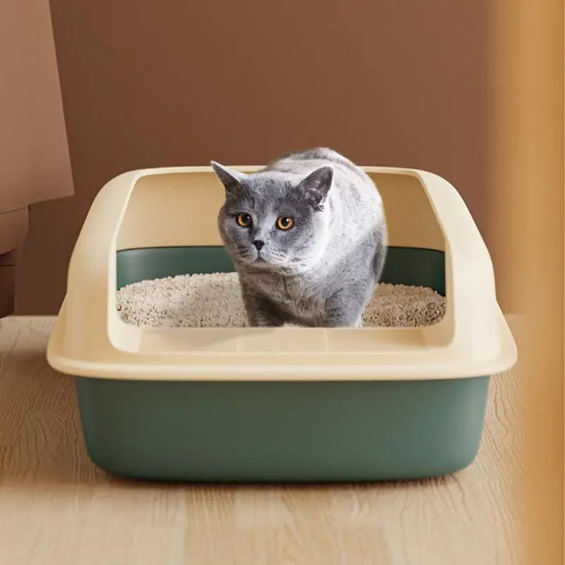 household High Sided Litter Box High Back Extra Large Open Top Litter Box With Scooper Side Opening Cat Litter Pan Pet Supplies