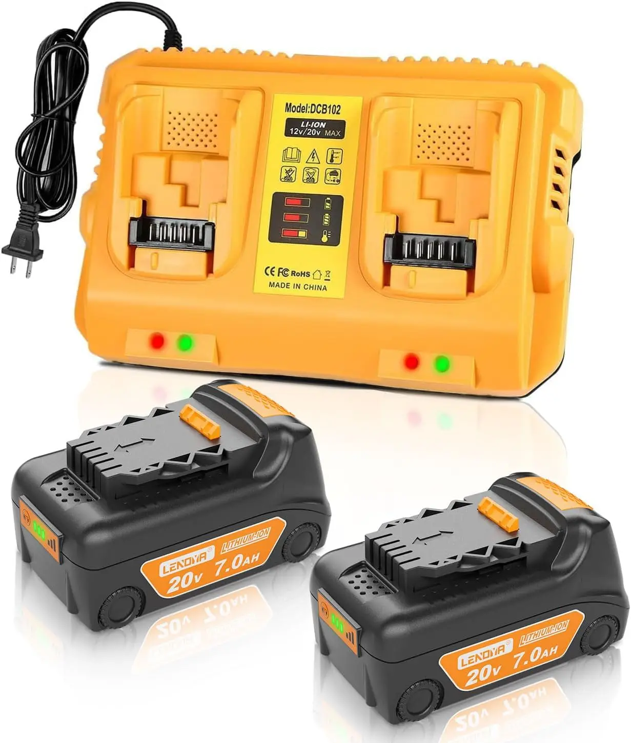 Upgraded 20v 2Packs Replacement for Dewalt 20V Max Battery 7000mAh and DCB102 Charger Comaptible with Dewalt DCD DCF DCG Series