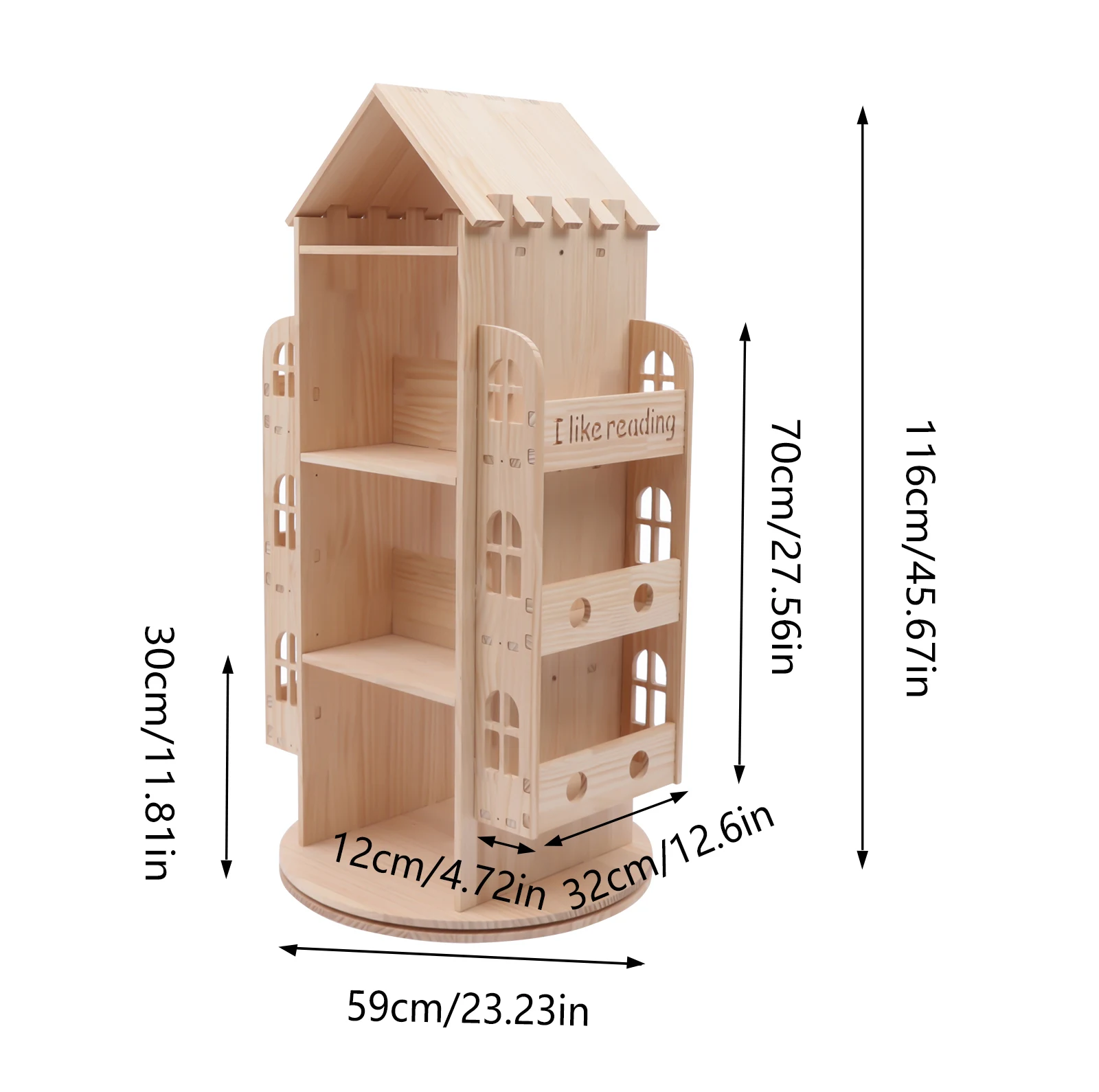 Rotating Bookshelf 360 Degree Wood Castle Bookcase Floor Standing Storage Book Shelf Display Children's Bookcase