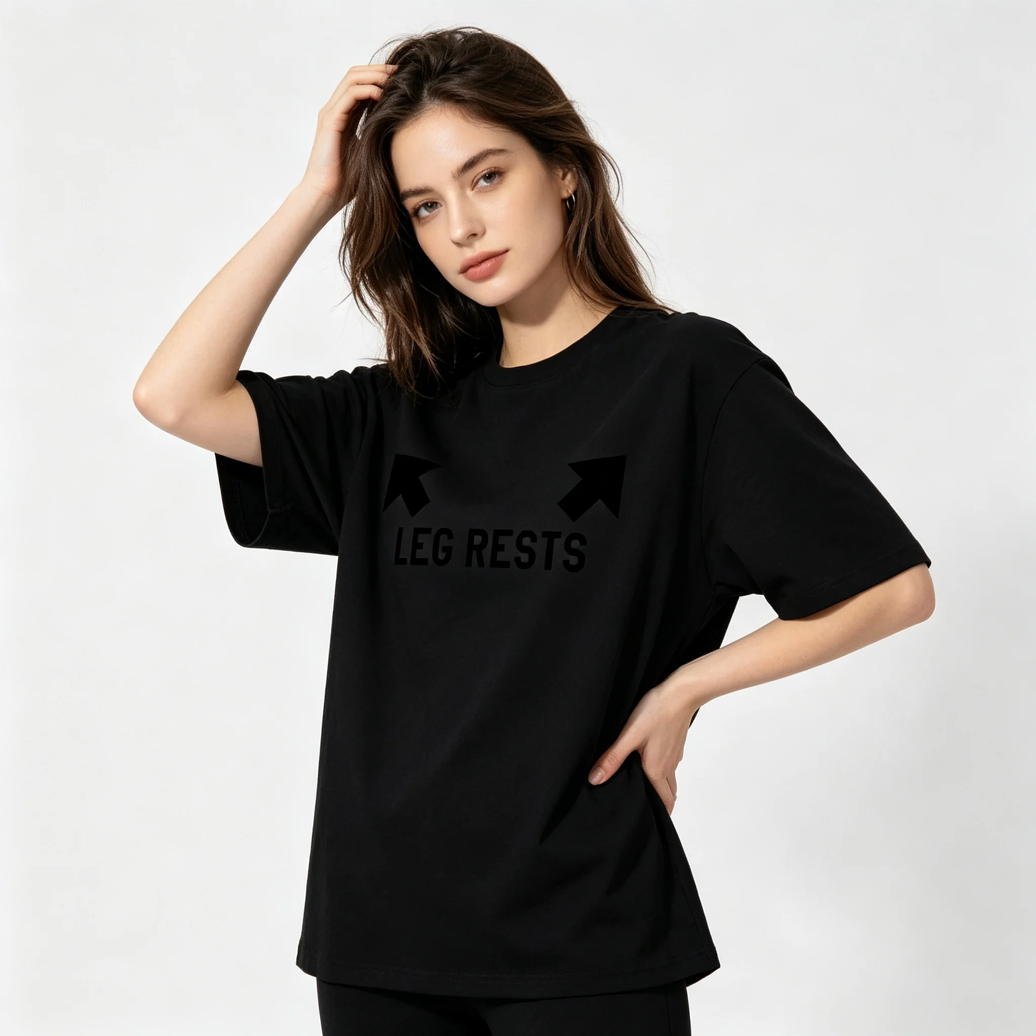 Leg Rests Casual Top, Double Arrows Slogan T-Shirt, Soft Cotton Short Sleeve Tee, Simple Letter Print Shirt for Men Women