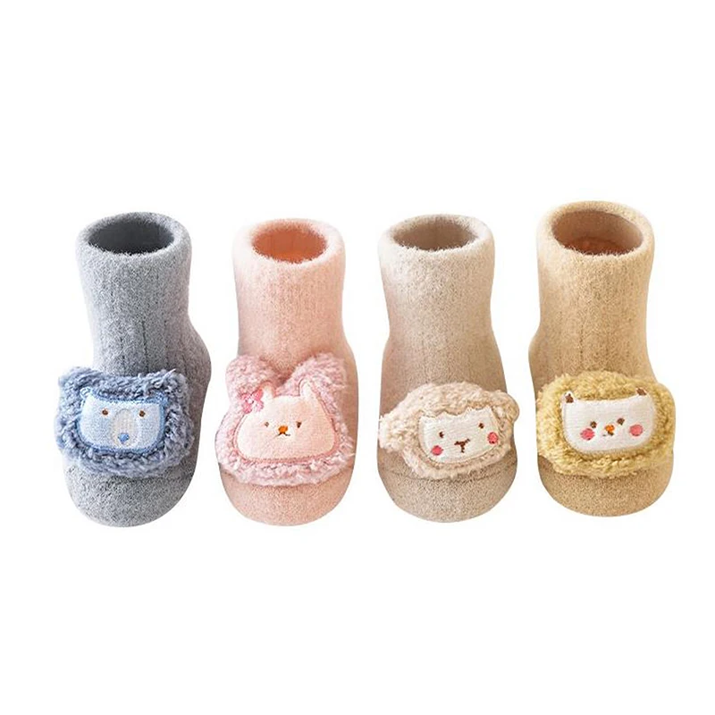 Toddlers Non-Slip Socks with Grips 3D Cartoon Warm Plush Floor Crawling Tube Stockings for Girls Boys