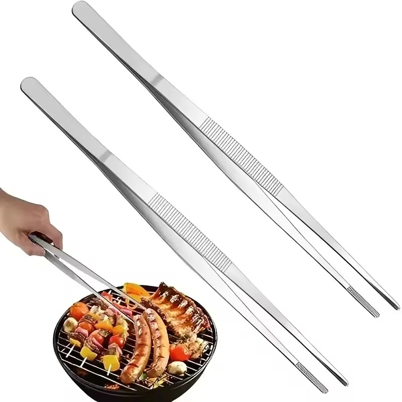 

2 тонких пинцета, сверхдлинные пинцеты из нержавеющей стали 304, используемые для приготовления морепродуктов и барбекю на кухне.