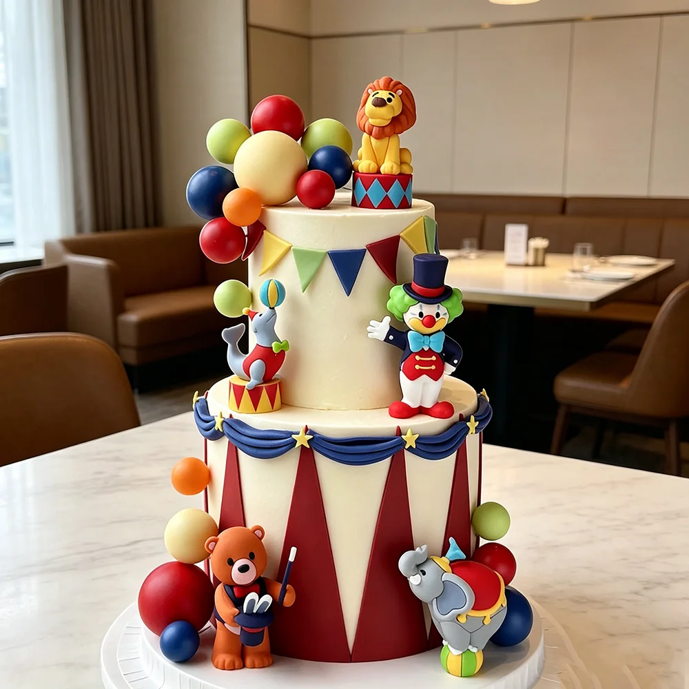 Decoración para Pastel con Temática de Circo: Payaso, León, Elefante, León Marino, Mago, Oso, para el Primer Cumpleaños de Niños, Decoración para Mesa de Postres