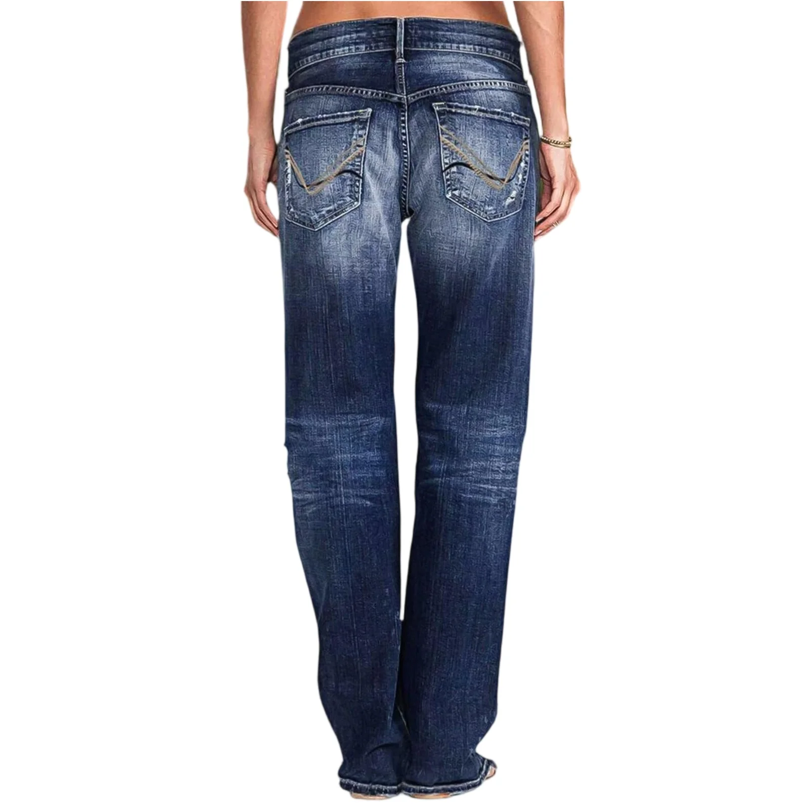 Plus Size High Waist Ripped Straight Leg Jeans Women's Stretch Loose Fit Slimming Pants Distressed Casual Versatile Jeans