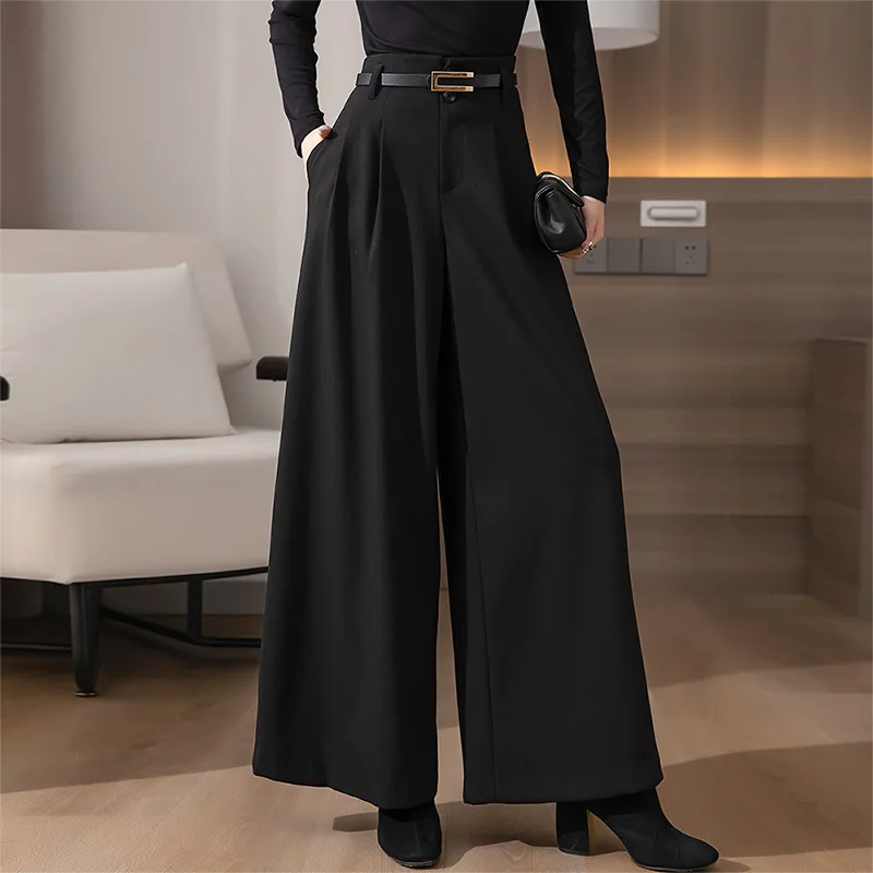 

High Quality Women Autumn And Winter New Style High Waist Wide Leg Pants Thicken Warm Loose Baggy Trousers ZT255