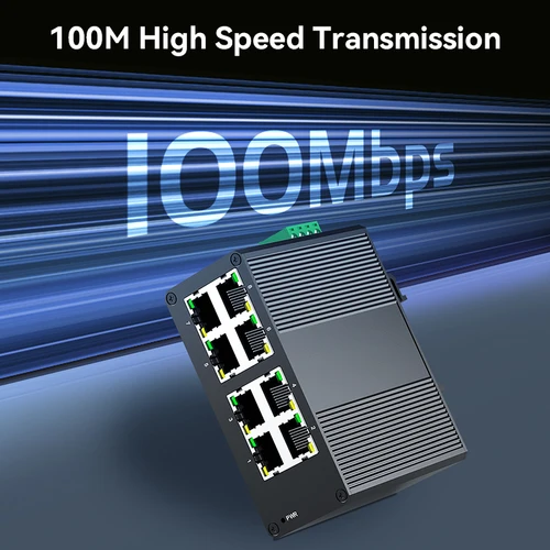 Imagen 2 del producto HORACO 8 puertos 100M interruptor Industrial 10/100M Mini interruptor de red Ethernet industrial carril DIN Plug and Play protección IP40