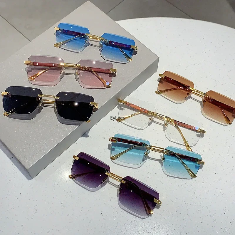 Прямоугольные солнцезащитные очки без оправы, мужские стильные винтажные градиентные линзы Ocean, очки 2024, новинка, модный брендовый дизайн, женские оттенки
