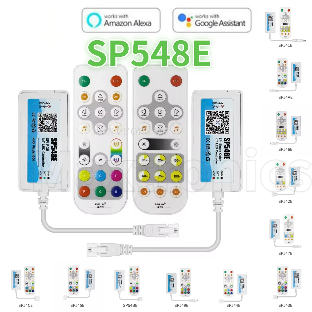 

Светодиодный контроллер SP548E Умный динамик Музыка Адресный светодиодный контроллер 2,4G Wi-Fi 3-контактный или 4-контактный разъем