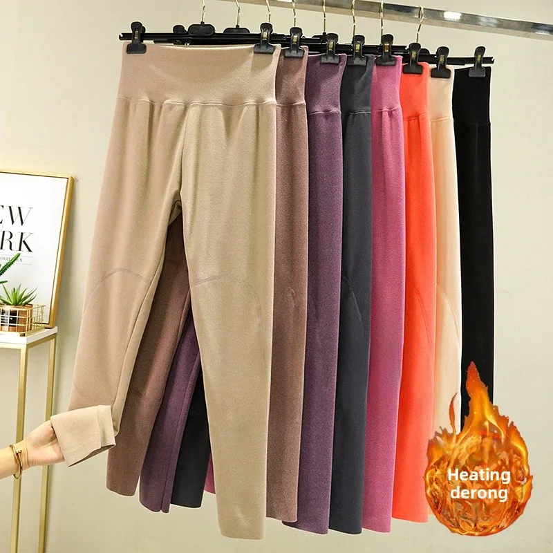 

Thiened High-Waist Fce Lined Knee-Pad Pants Women's Winter Base Layer Tights Dervo Patched Warm Underwear Large Size