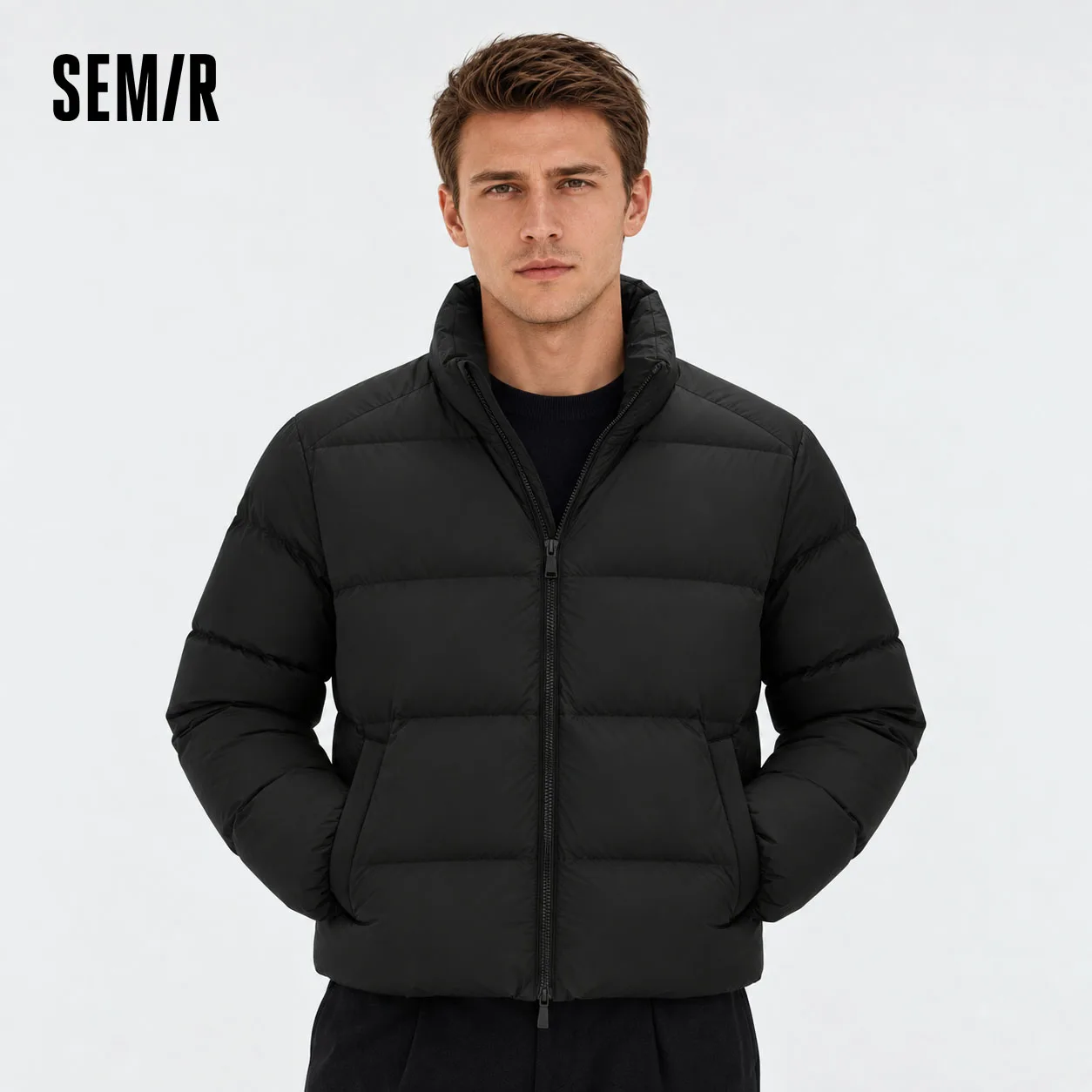 Semir Men Down Jacket Windproof Water Repellent Stand Collar Solid Color Lightweight 2026 New Winter Daily Wear