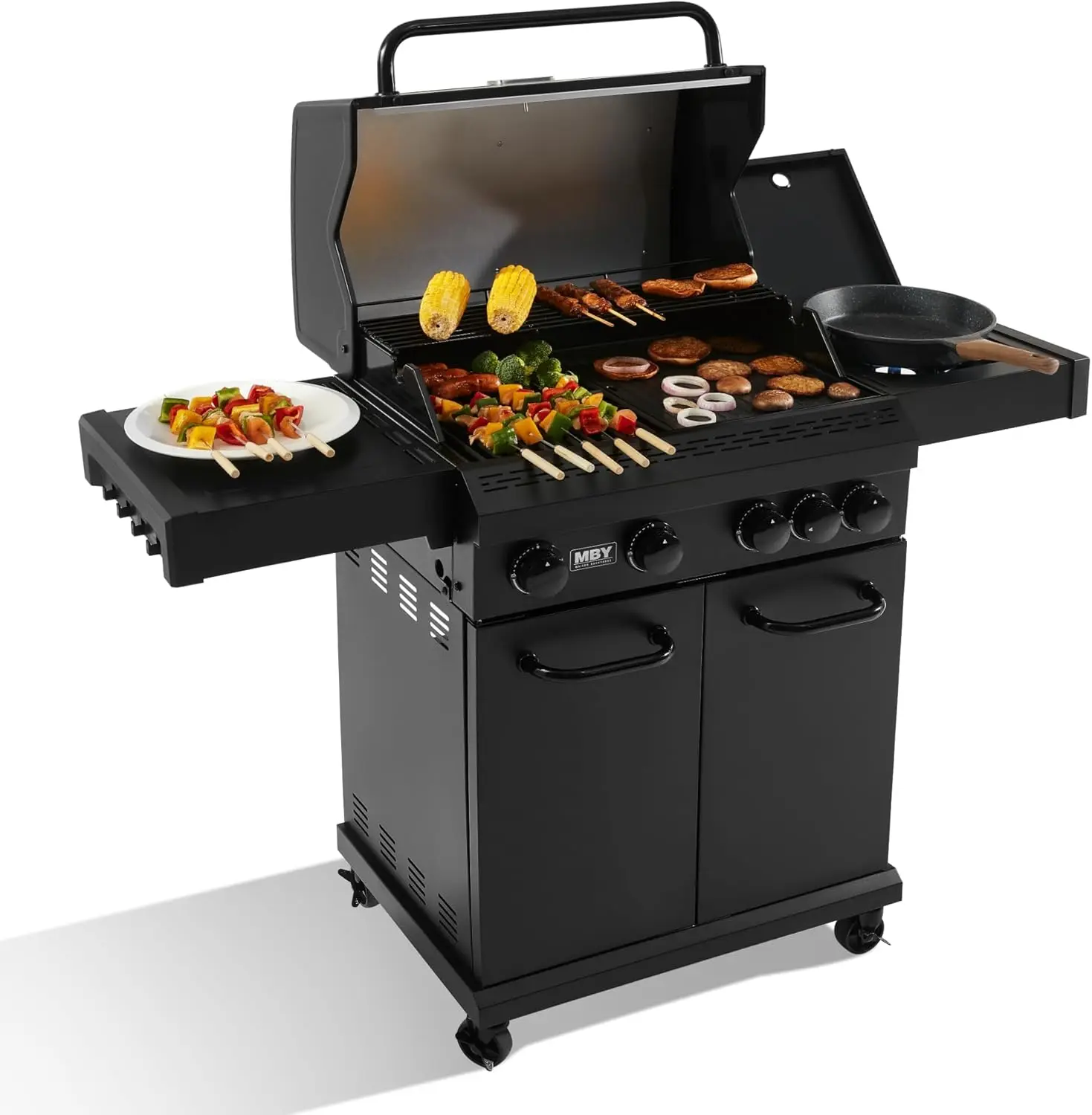 

4-Burner Propane Gas Grill, 50,000 BTU Heavy Duty Outdoor BBQ Grill with Side Burner, Cast Iron Cooking Grates & Griddle for Bac