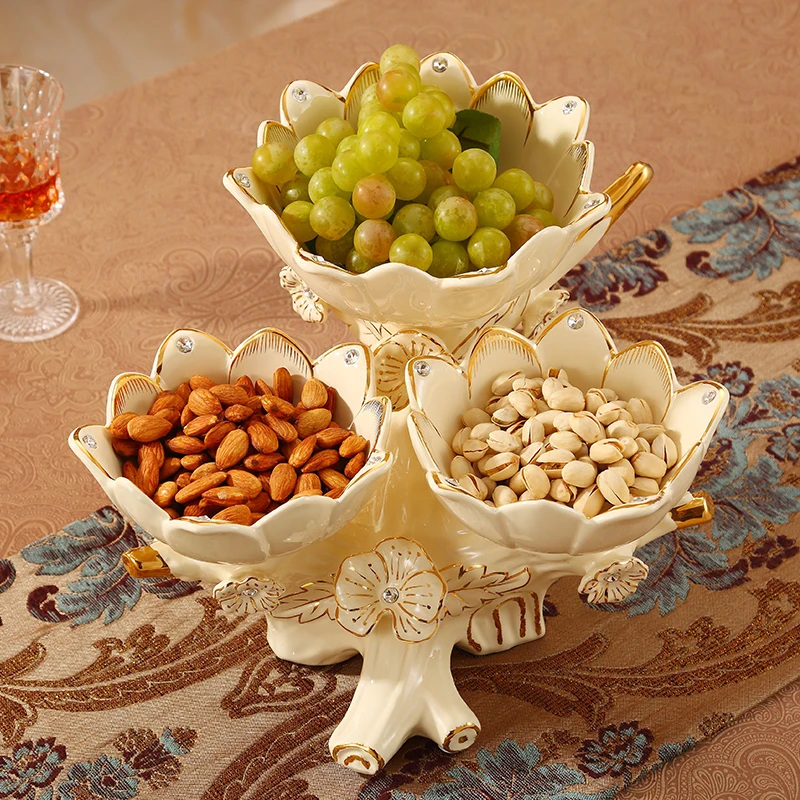 fruit plate living room luxury high-end household ceramic nut plate grid dried fruit box candy snack